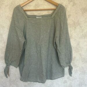 Liz Claiborne Striped Linen Shirt 3/4 Sleeve Sleeve